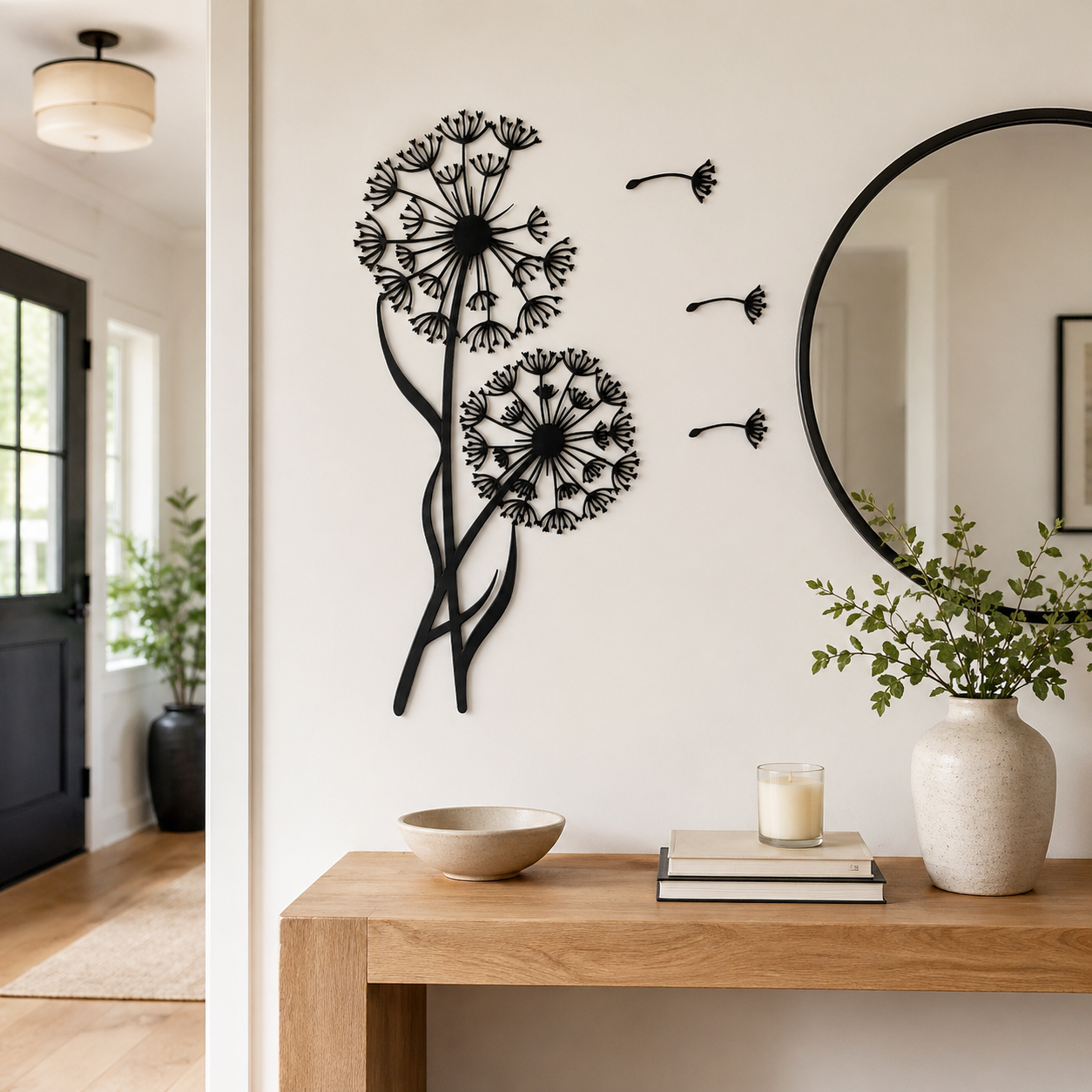 Black Metal Dandelion Wall Art Decor