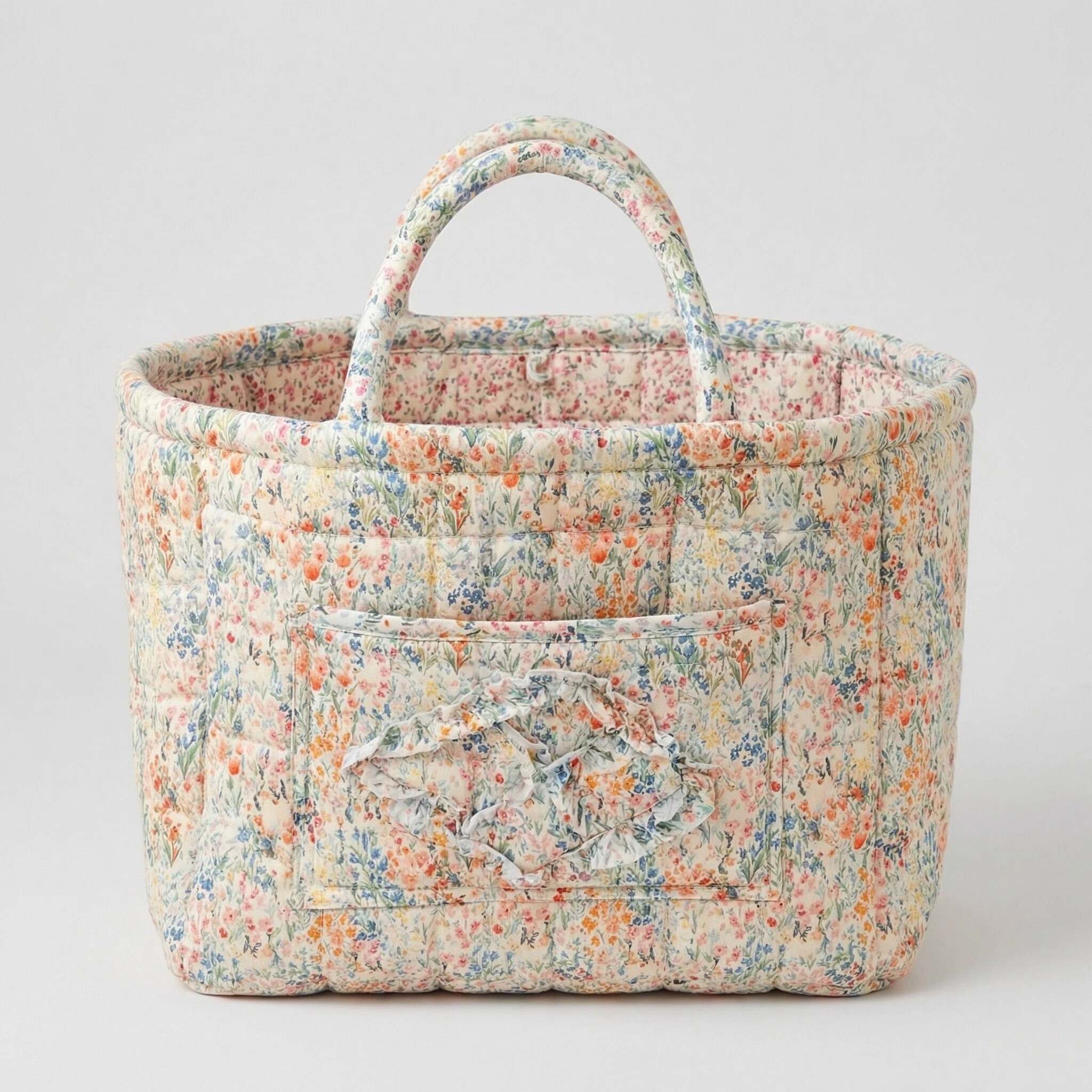 Floral Quilted Cotton Storage Basket