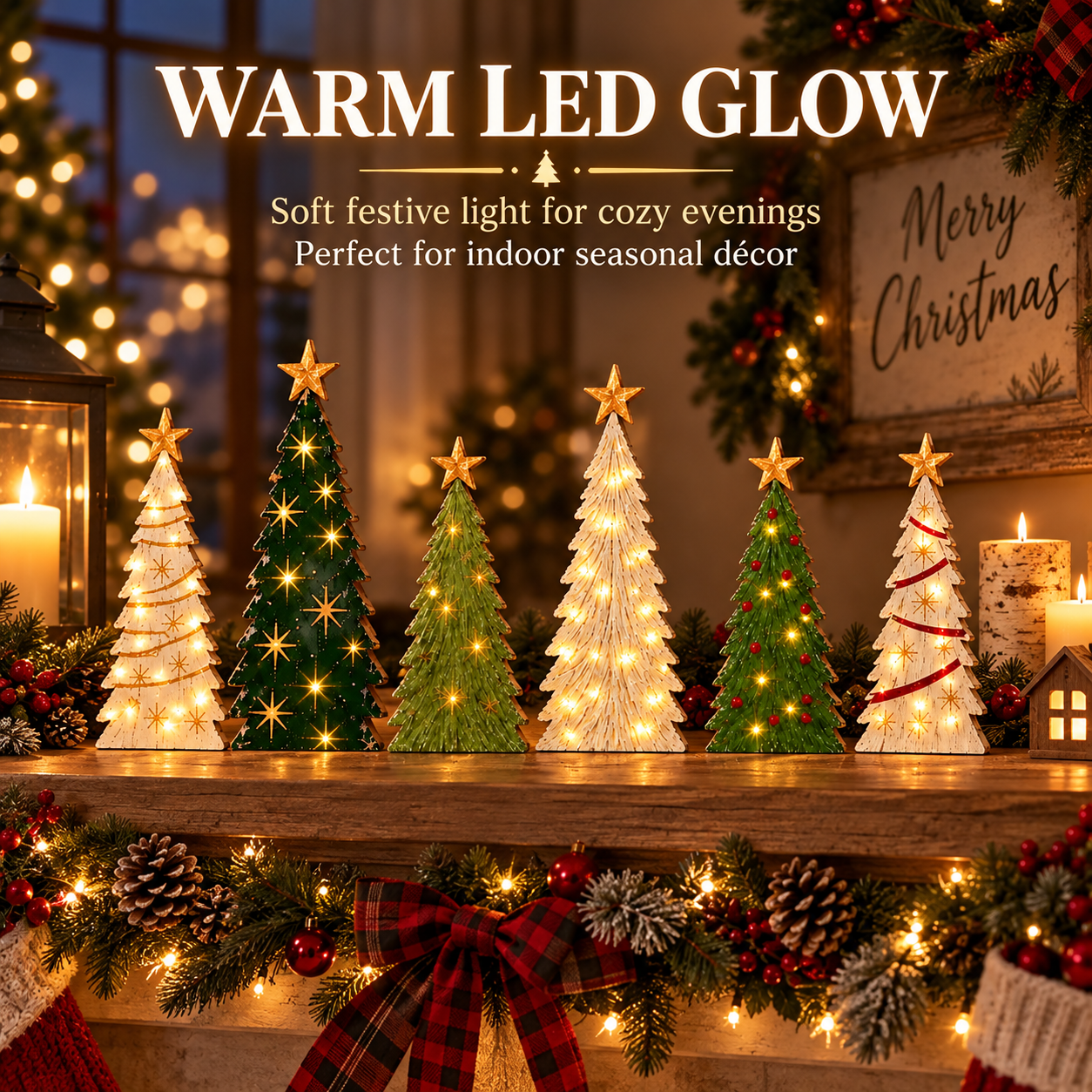 Vintage Lighted Wooden Christmas Trees – Set of 6