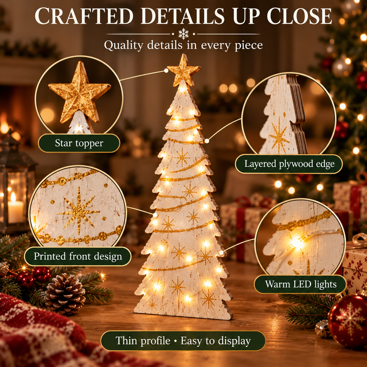 Vintage Lighted Wooden Christmas Trees – Set of 6