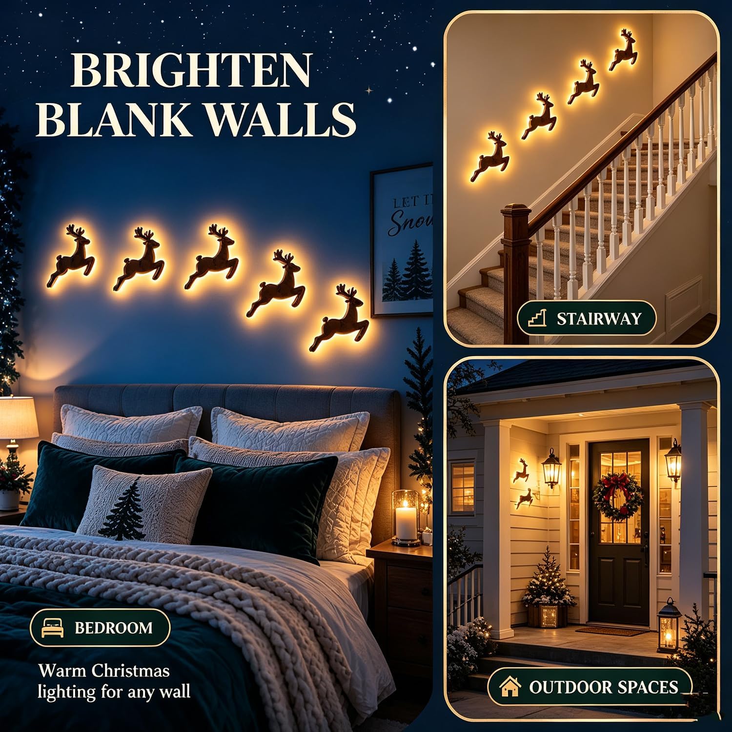 LED Reindeer Wall Decorations - Festive Christmas Lighting