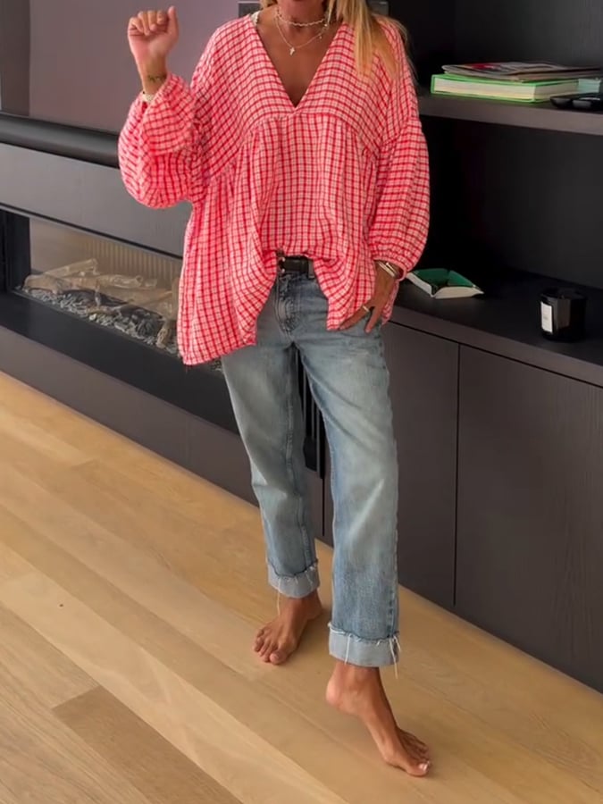 ✨Stylish Loose-Fit Plaid Shirt