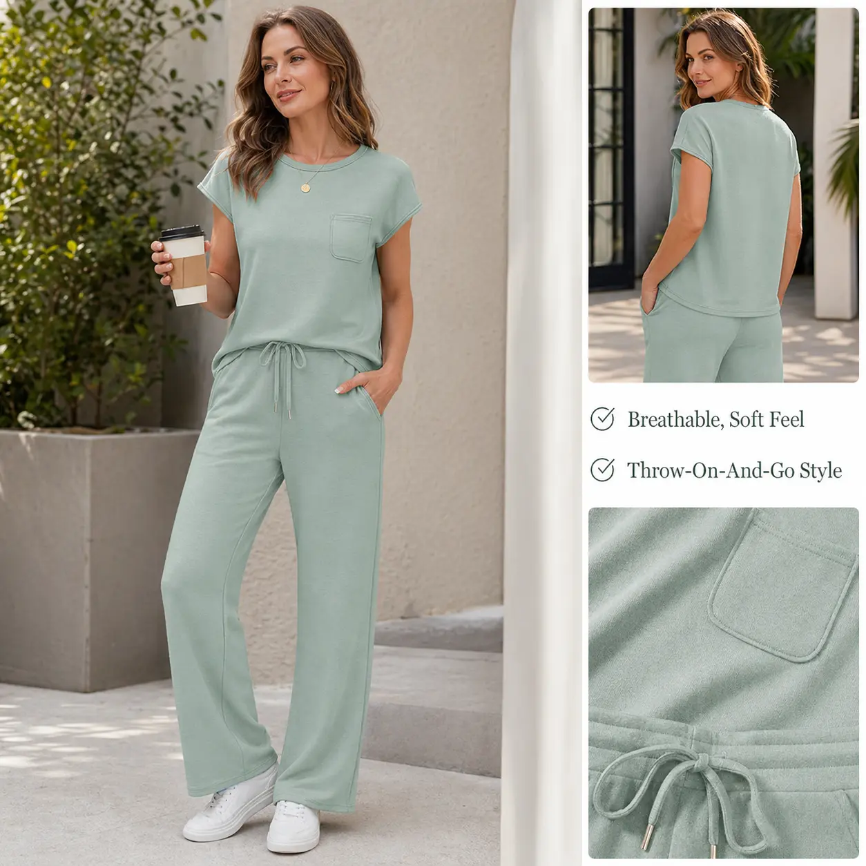 OFEEFAN Women's Casual Summer Travel 2 Piece Set