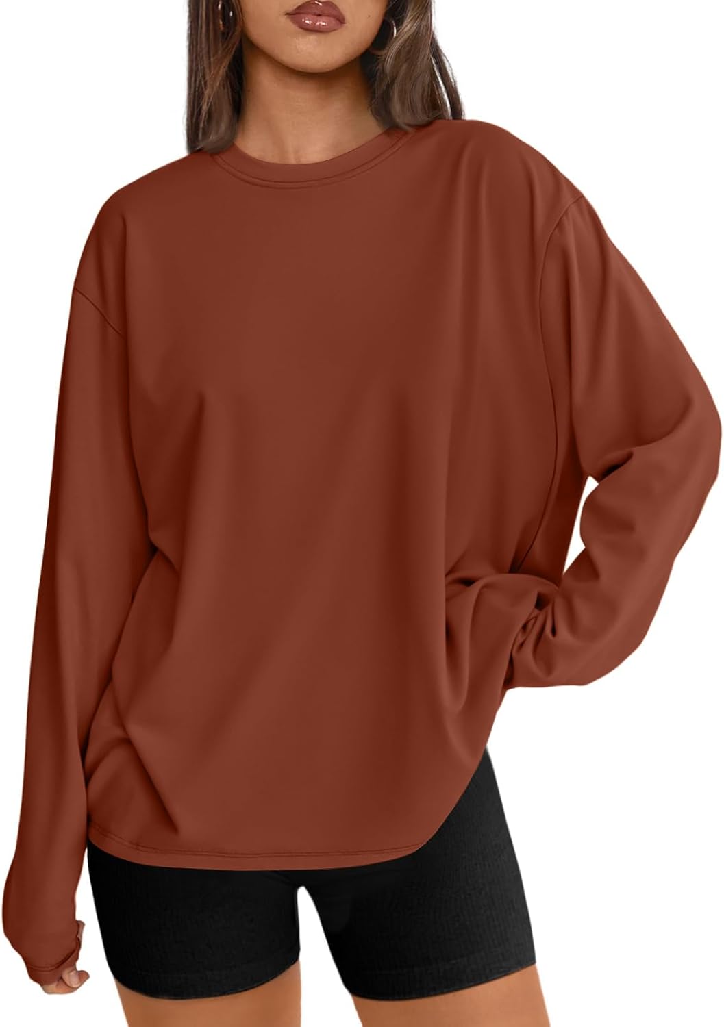Womens Oversized Long Sleeve Shirts Fall Tops 2026 Basic Tee Casual Workout Y2K Clothes
