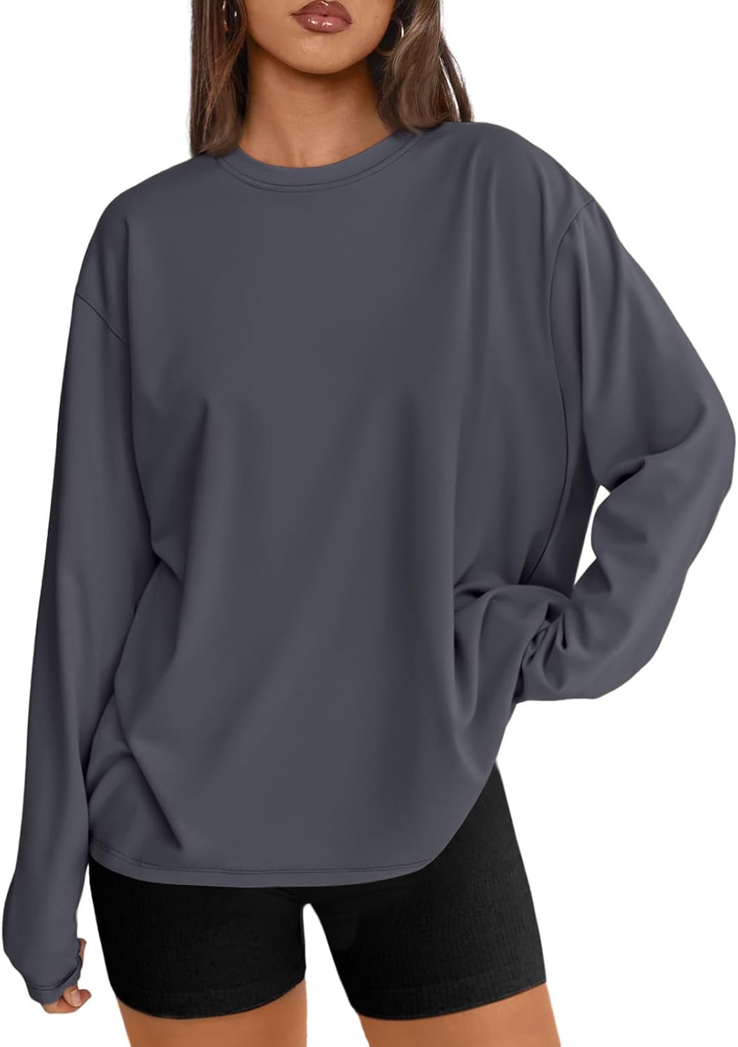 Womens Oversized Long Sleeve Shirts Fall Tops 2026 Basic Tee Casual Workout Y2K Clothes