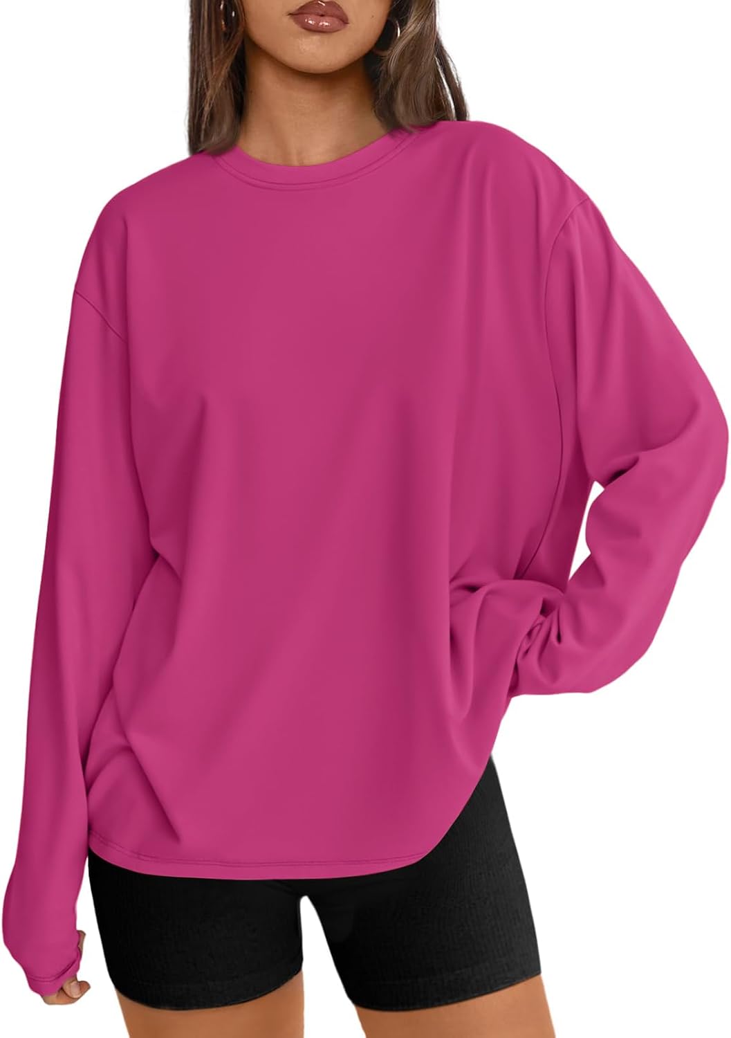 Womens Oversized Long Sleeve Shirts Fall Tops 2026 Basic Tee Casual Workout Y2K Clothes