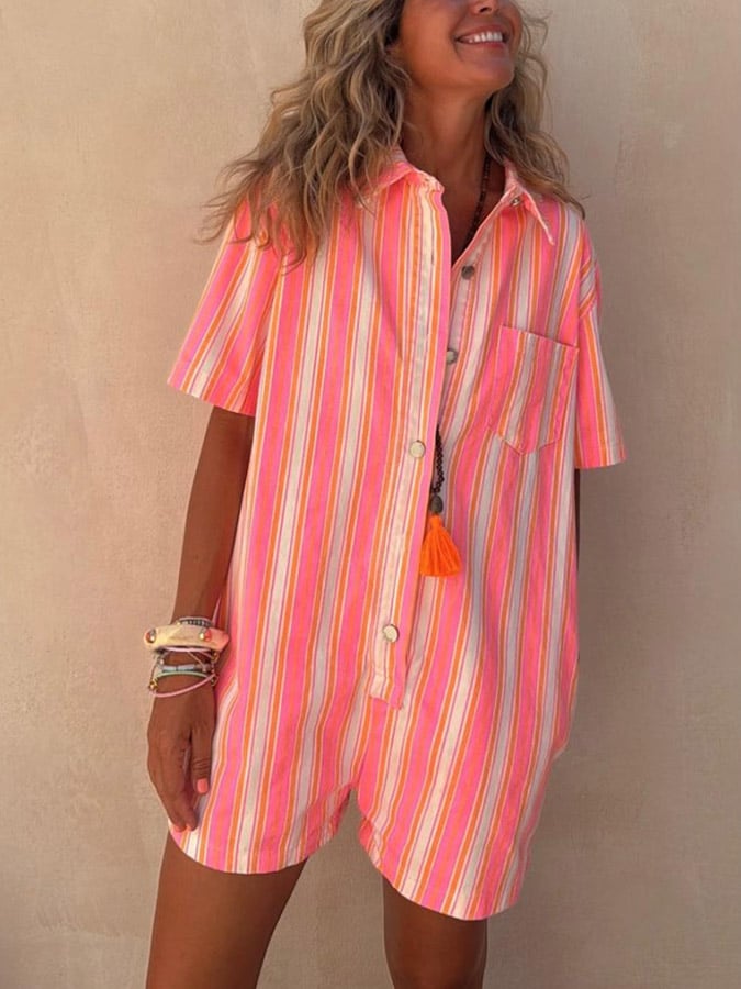 ✨Stylish Striped Print Vacation Romper