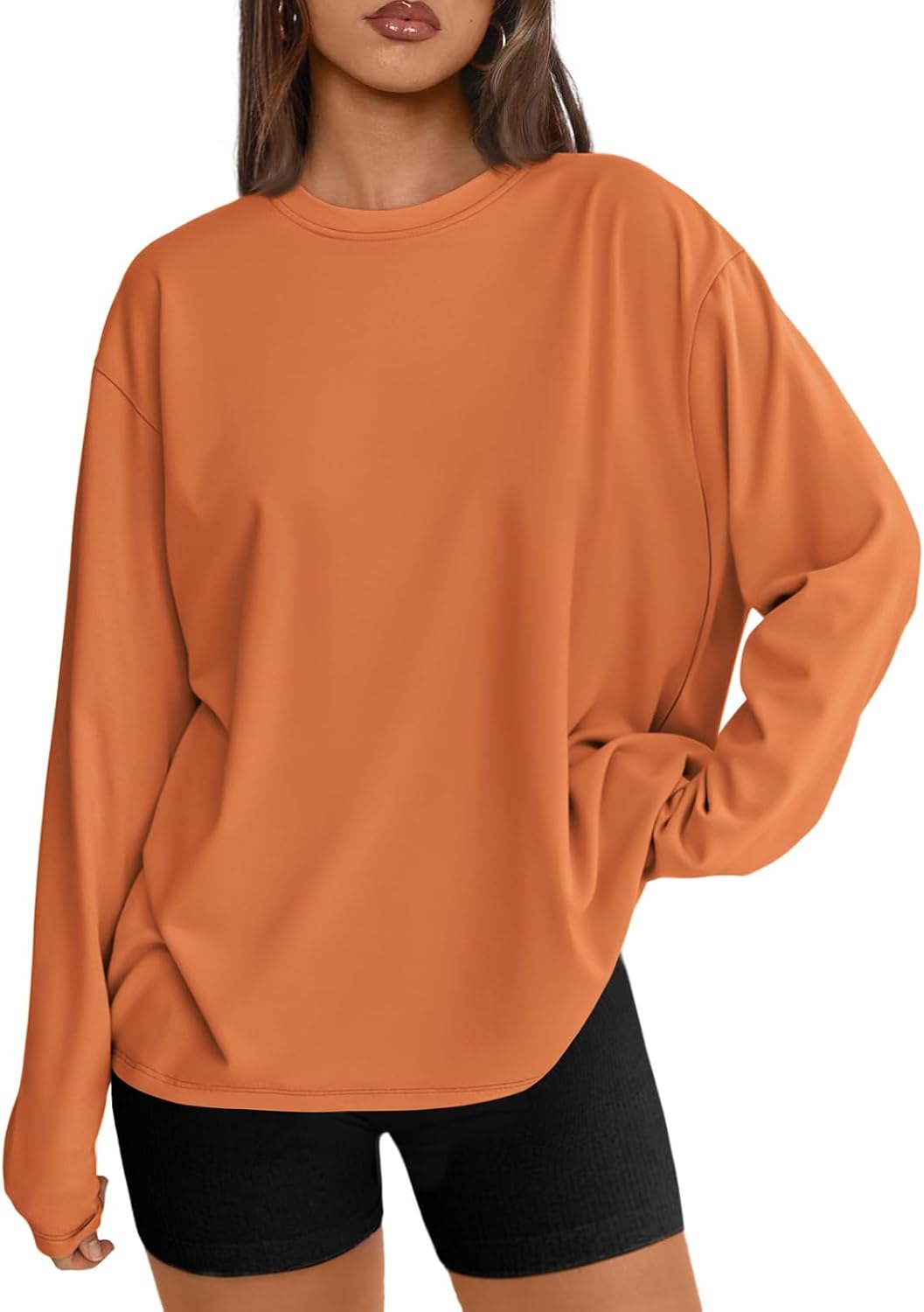 Womens Oversized Long Sleeve Shirts Fall Tops 2026 Basic Tee Casual Workout Y2K Clothes