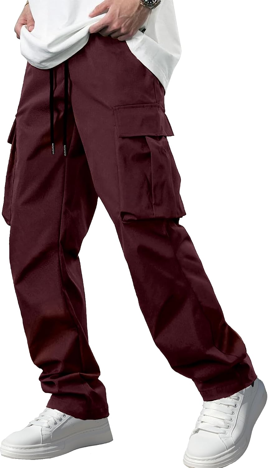 Men's Casual Cargo Pants Workout Joggers Stretch Sweatpants Hiking Drawstring Tactical Pants with Multi Pockets