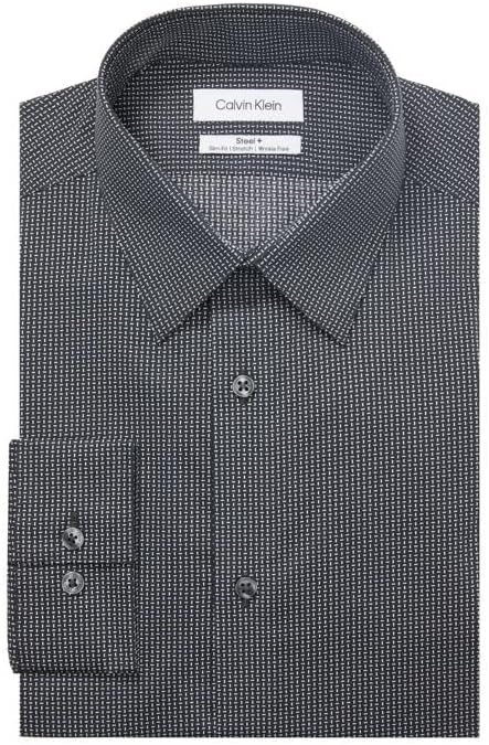 Calvin Klein Mens Dress Shirts Non Iron Stretch Regular Fit Check