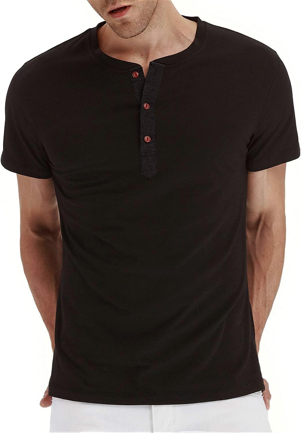 Mens Henley Short Sleeve T-Shirt Cotton Casual Shirt