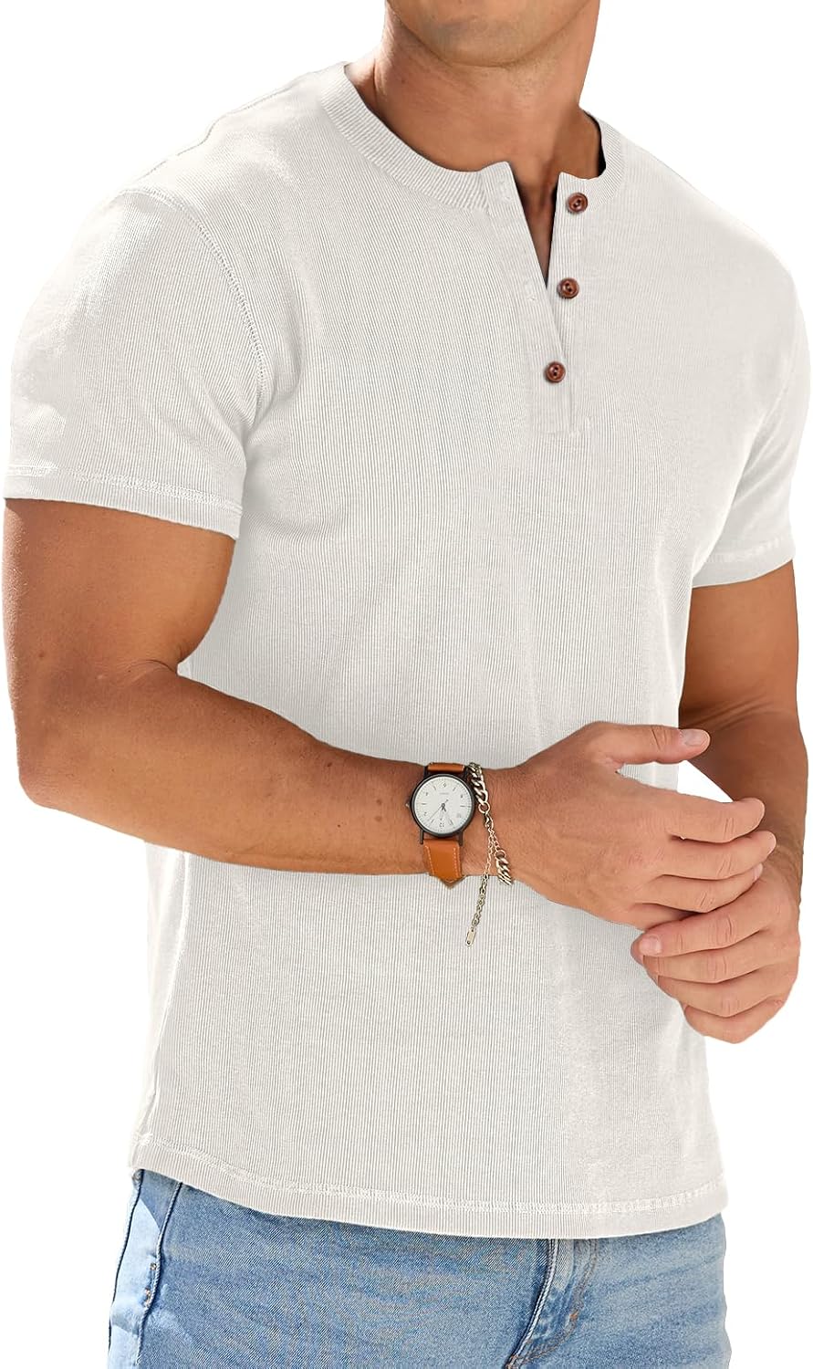 Mens Muscle Henley Shirts Lightweight Workout T-Shirt Gym Tee Athletic Short Sleeve with Button