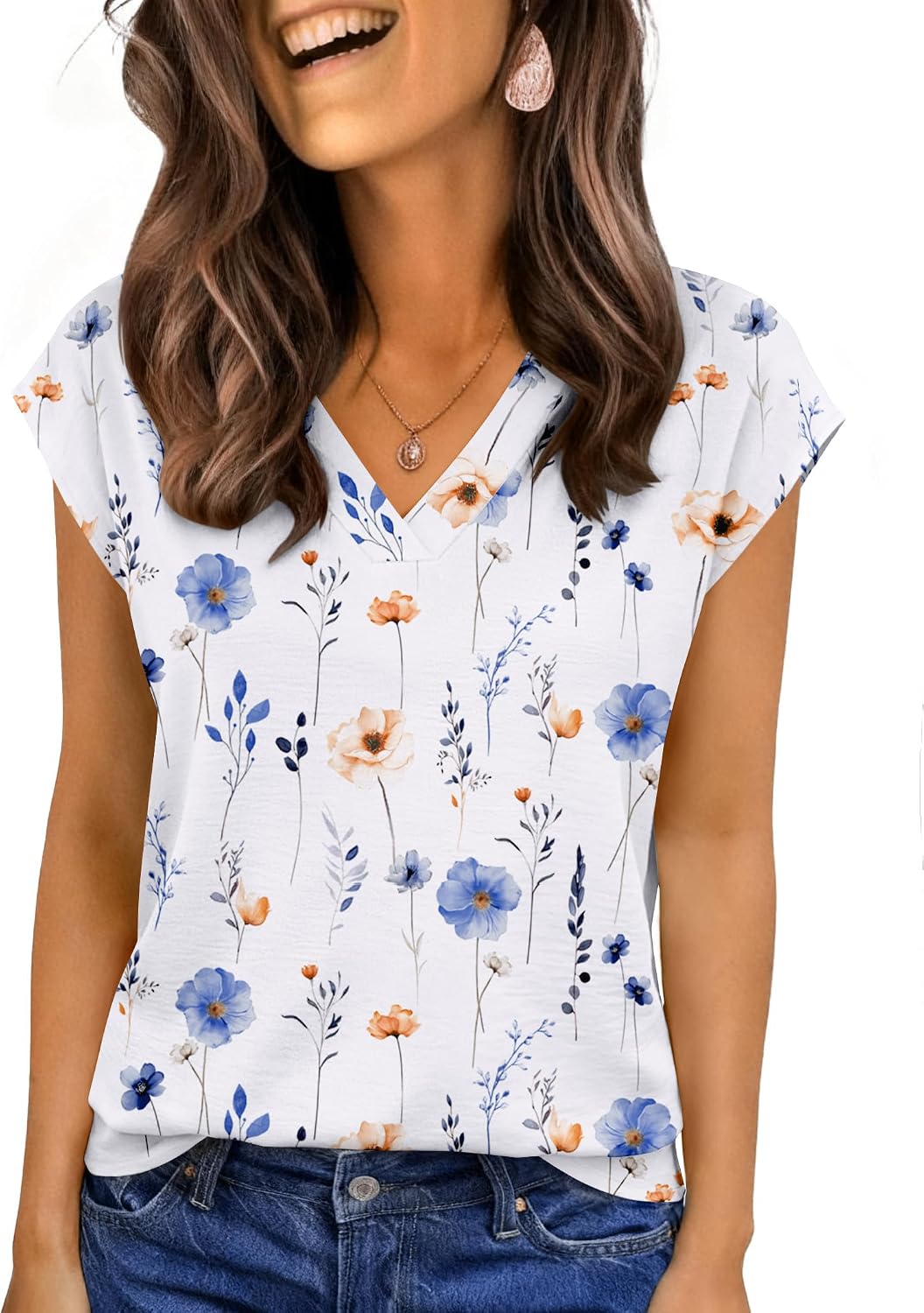 Womens Tops Cap Short Sleeve Textured Blouse V Neck Summer Spring Shirts Business Casual Outfits