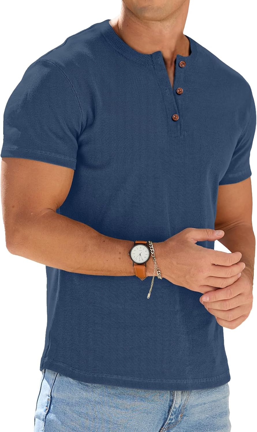 Mens Muscle Henley Shirts Lightweight Workout T-Shirt Gym Tee Athletic Short Sleeve with Button
