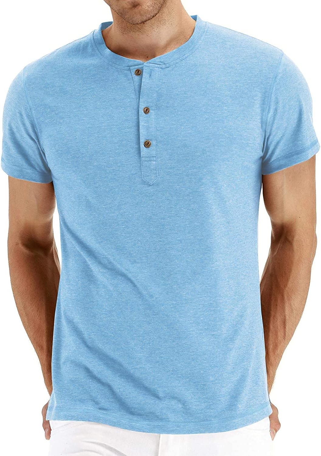 Mens Henley Short Sleeve T-Shirt Cotton Casual Shirt