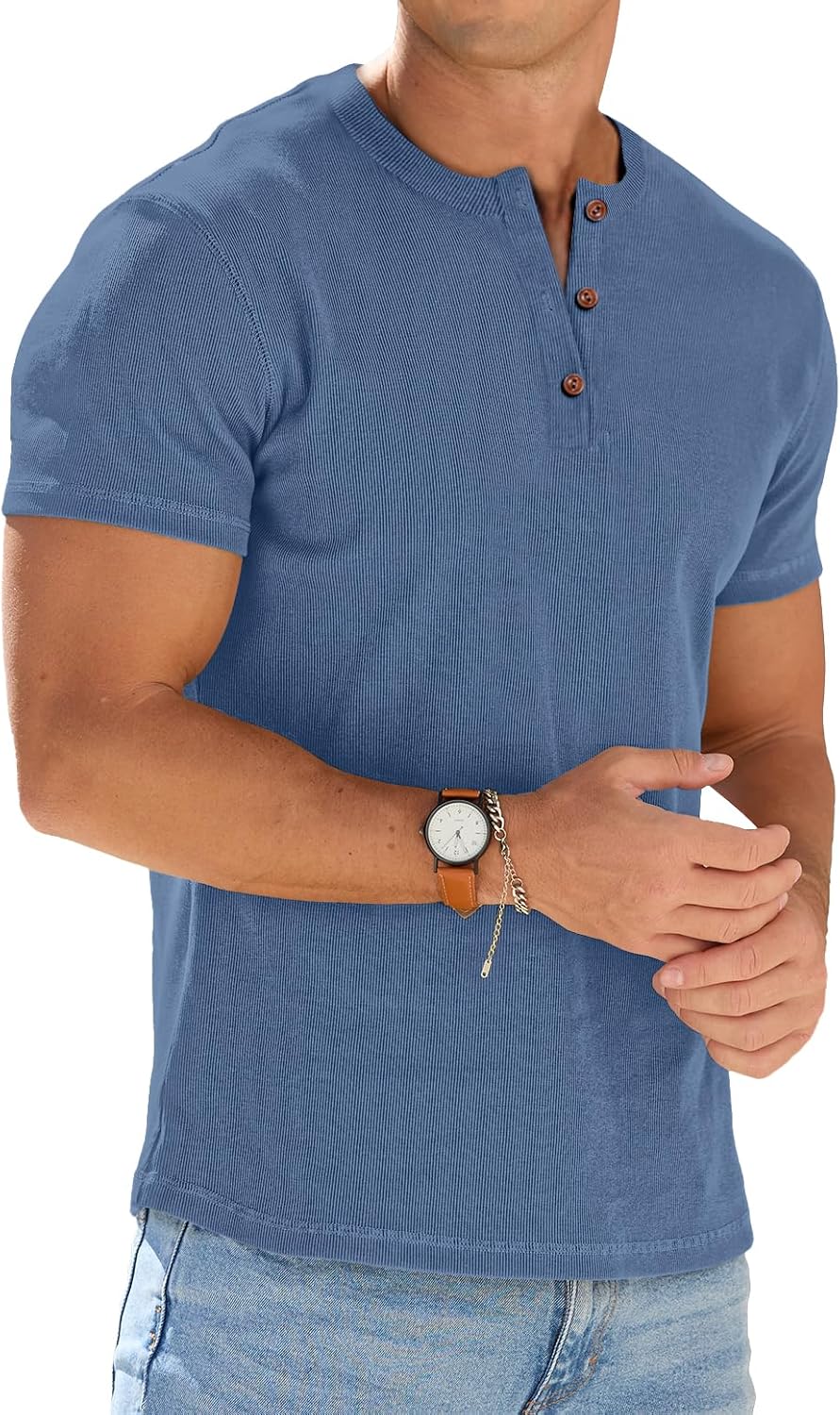 Mens Muscle Henley Shirts Lightweight Workout T-Shirt Gym Tee Athletic Short Sleeve with Button