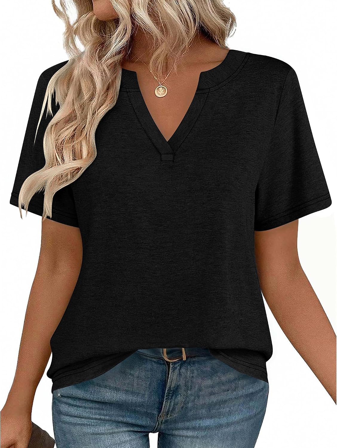 Womens Tops Short Sleeve V Neck Tee Shirts Cute Dressy Casual Clothing Business Work Blouse
