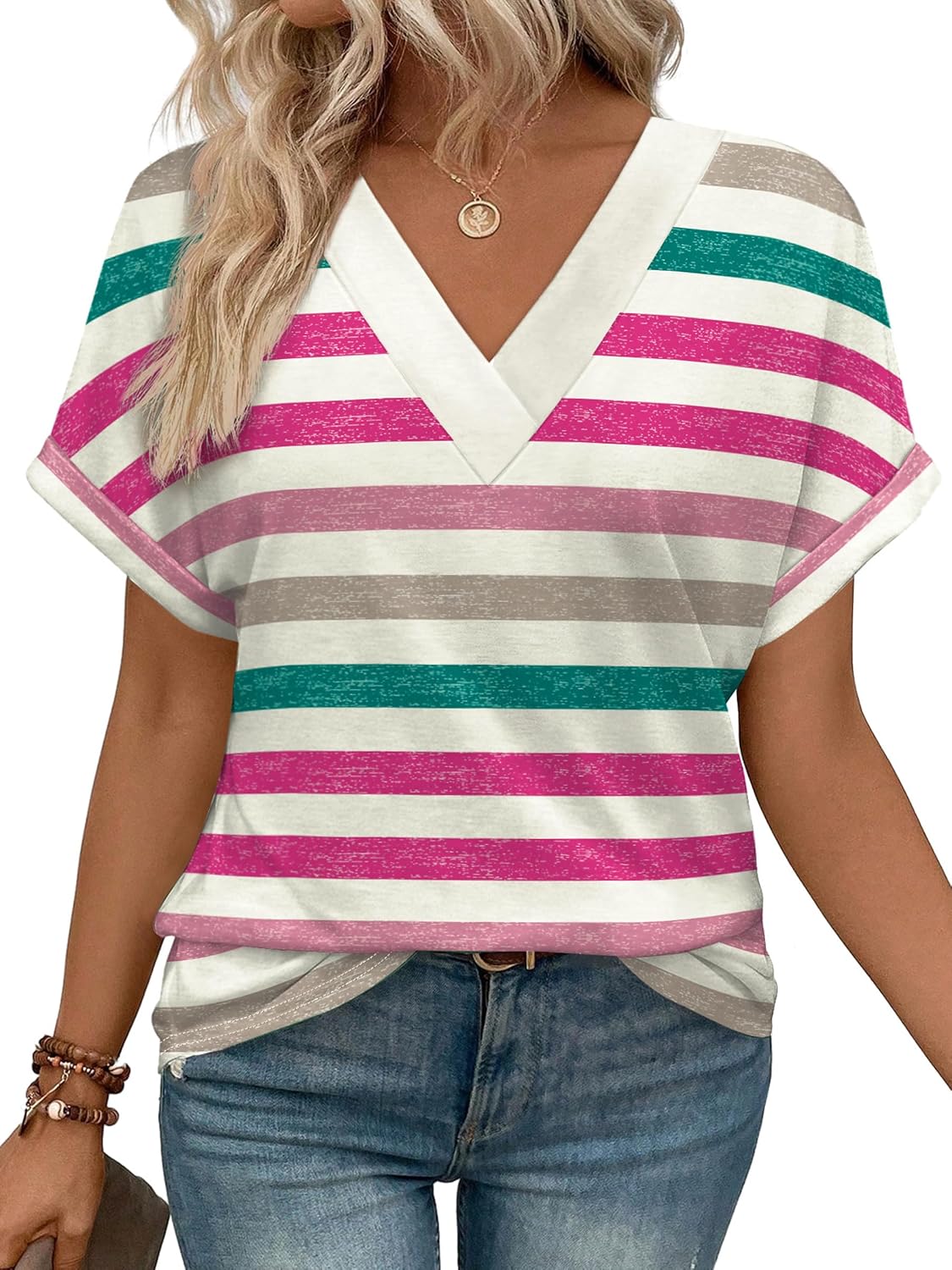 Womens Summer Tops Short Dolman Sleeve Shirts 2026 Fashion V Neck Outfits Clothes