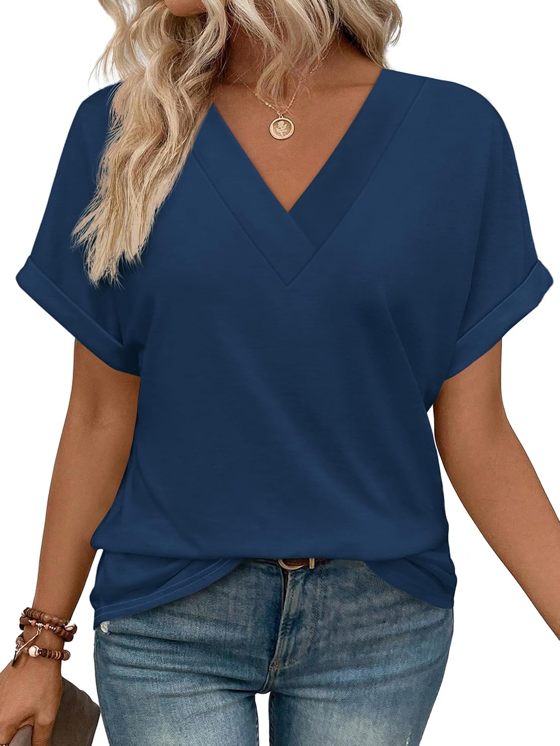 Womens Summer Tops Short Dolman Sleeve Shirts 2026 Fashion V Neck Outfits Clothes