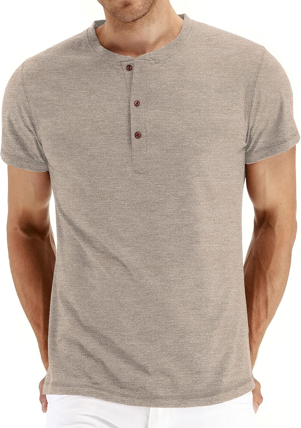 Mens Henley Short Sleeve T-Shirt Cotton Casual Shirt