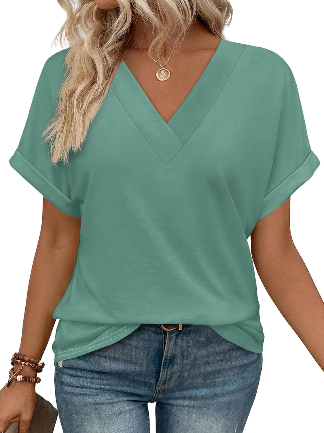 Womens Summer Tops Short Dolman Sleeve Shirts 2026 Fashion V Neck Outfits Clothes
