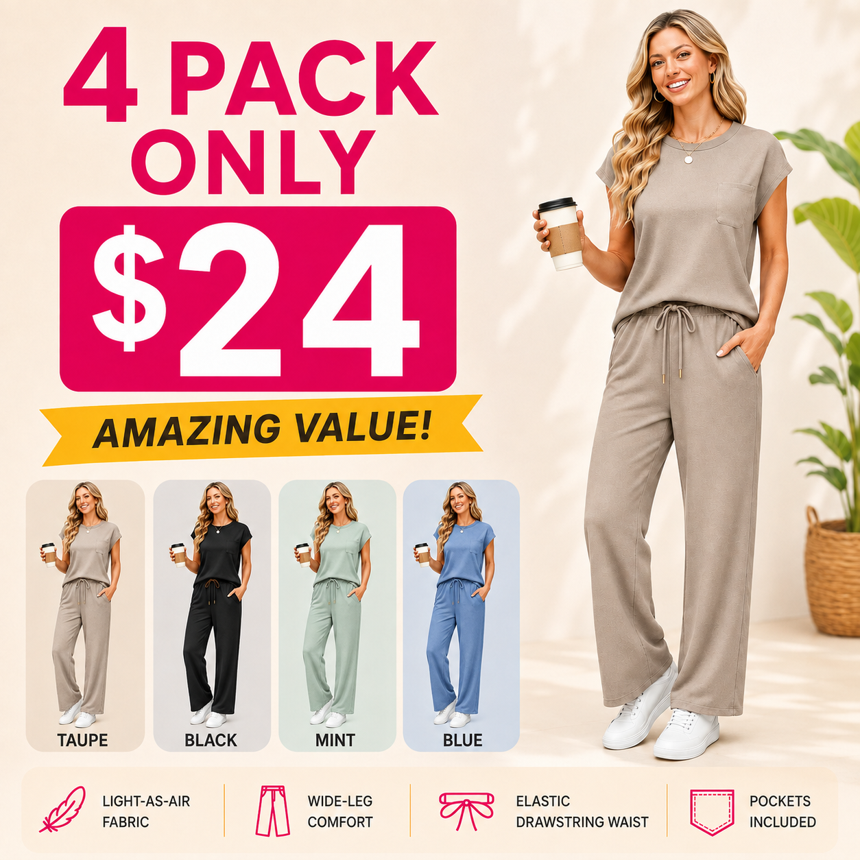 OFEEFAN Women's Casual Summer Travel 2 Piece Set
