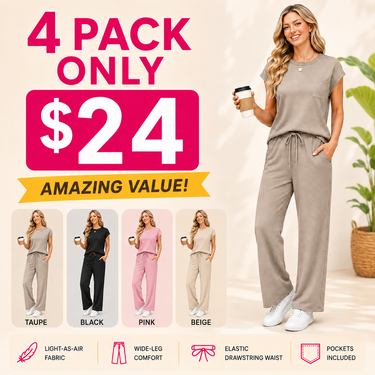 OFEEFAN Women's Casual Summer Travel 2 Piece Set