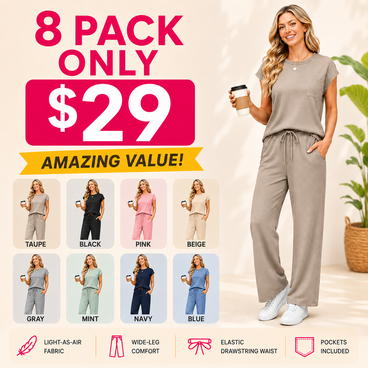OFEEFAN Women's Casual Summer Travel 2 Piece Set