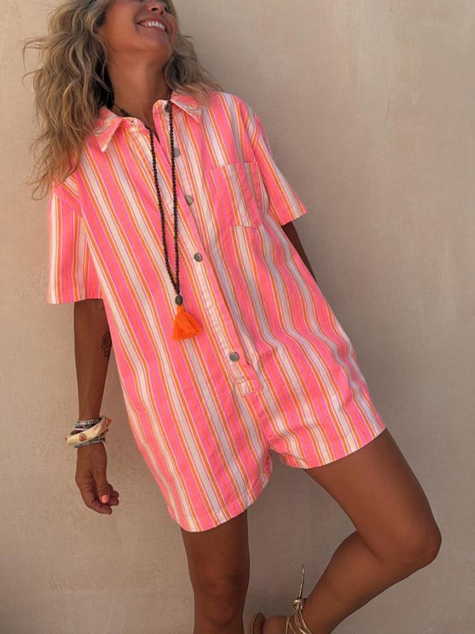 ✨Stylish Striped Print Vacation Romper