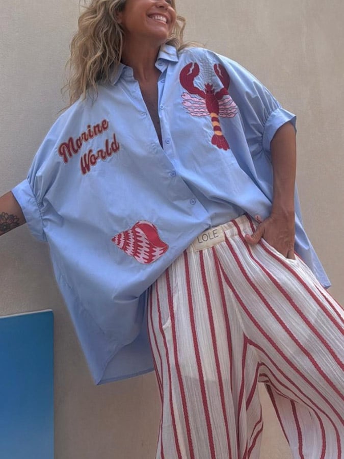 ✨Stylish Vacation-Style Lobster Print Shirt
