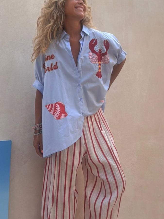 ✨Stylish Vacation-Style Lobster Print Shirt