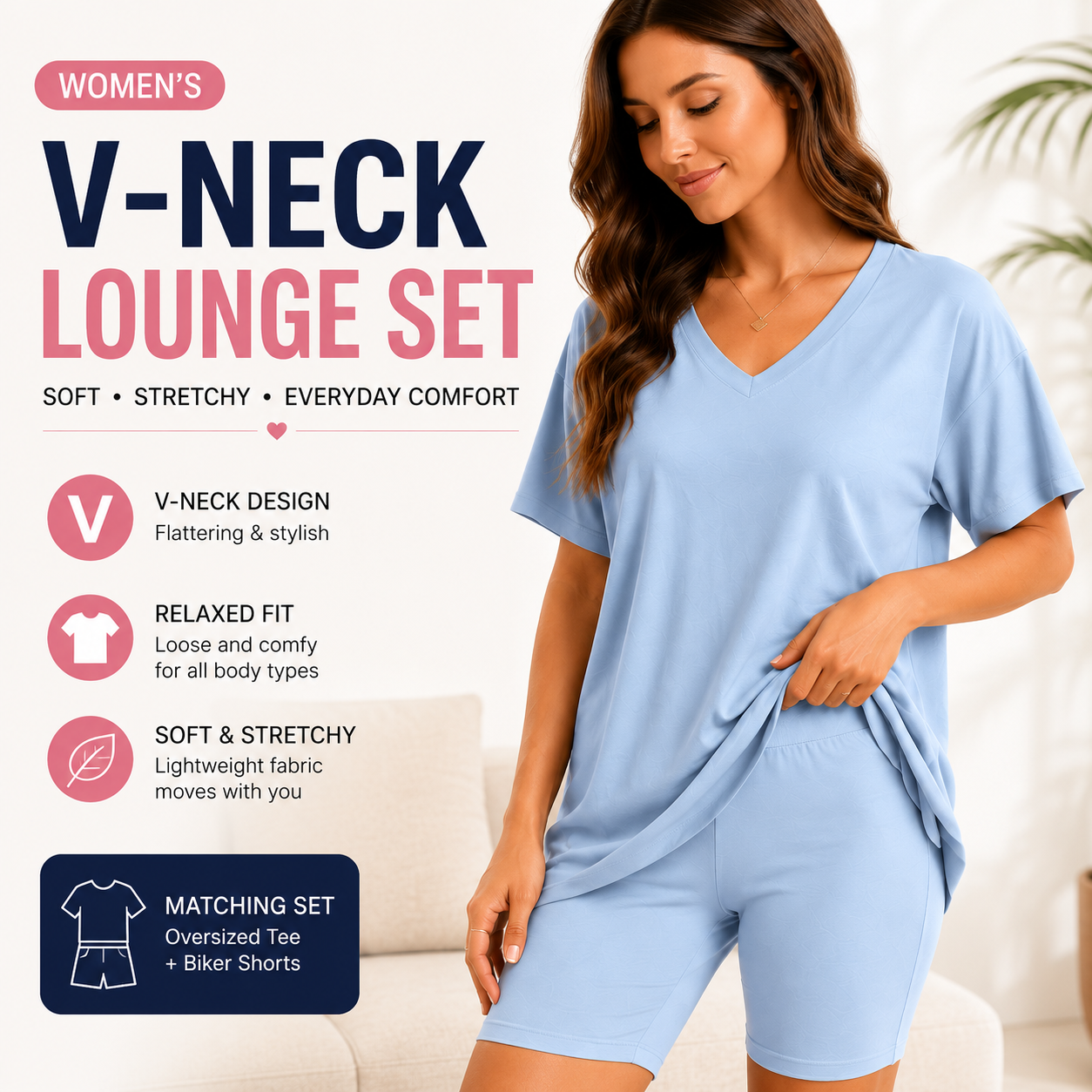 Effortless Summer Lounge Set Oversized Tee + Biker Shorts