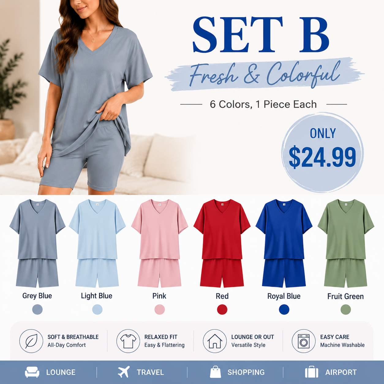 Effortless Summer Lounge Set Oversized Tee + Biker Shorts