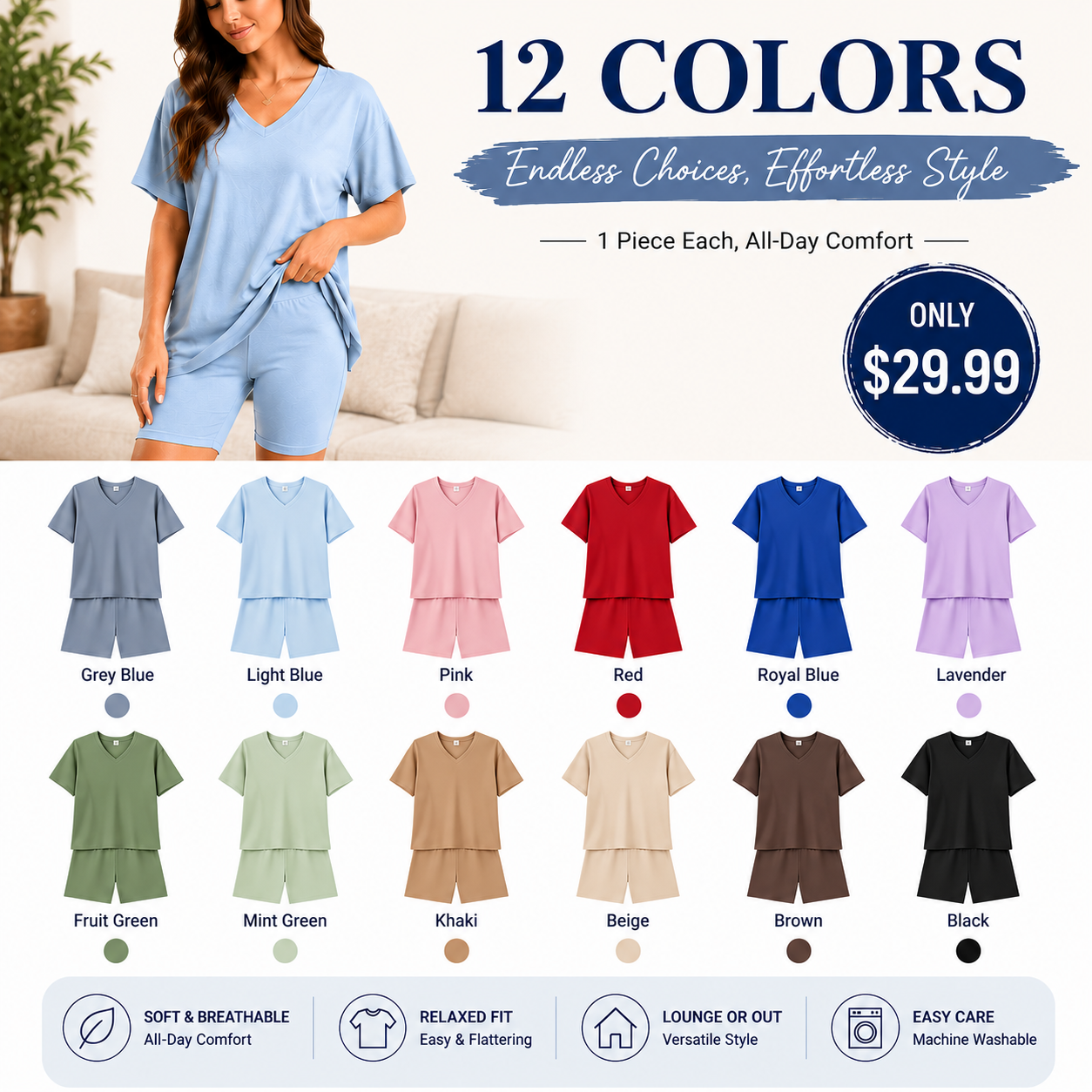 Effortless Summer Lounge Set Oversized Tee + Biker Shorts