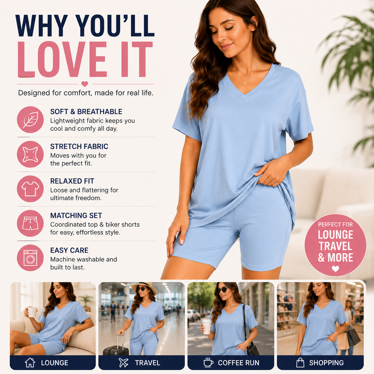 Effortless Summer Lounge Set Oversized Tee + Biker Shorts