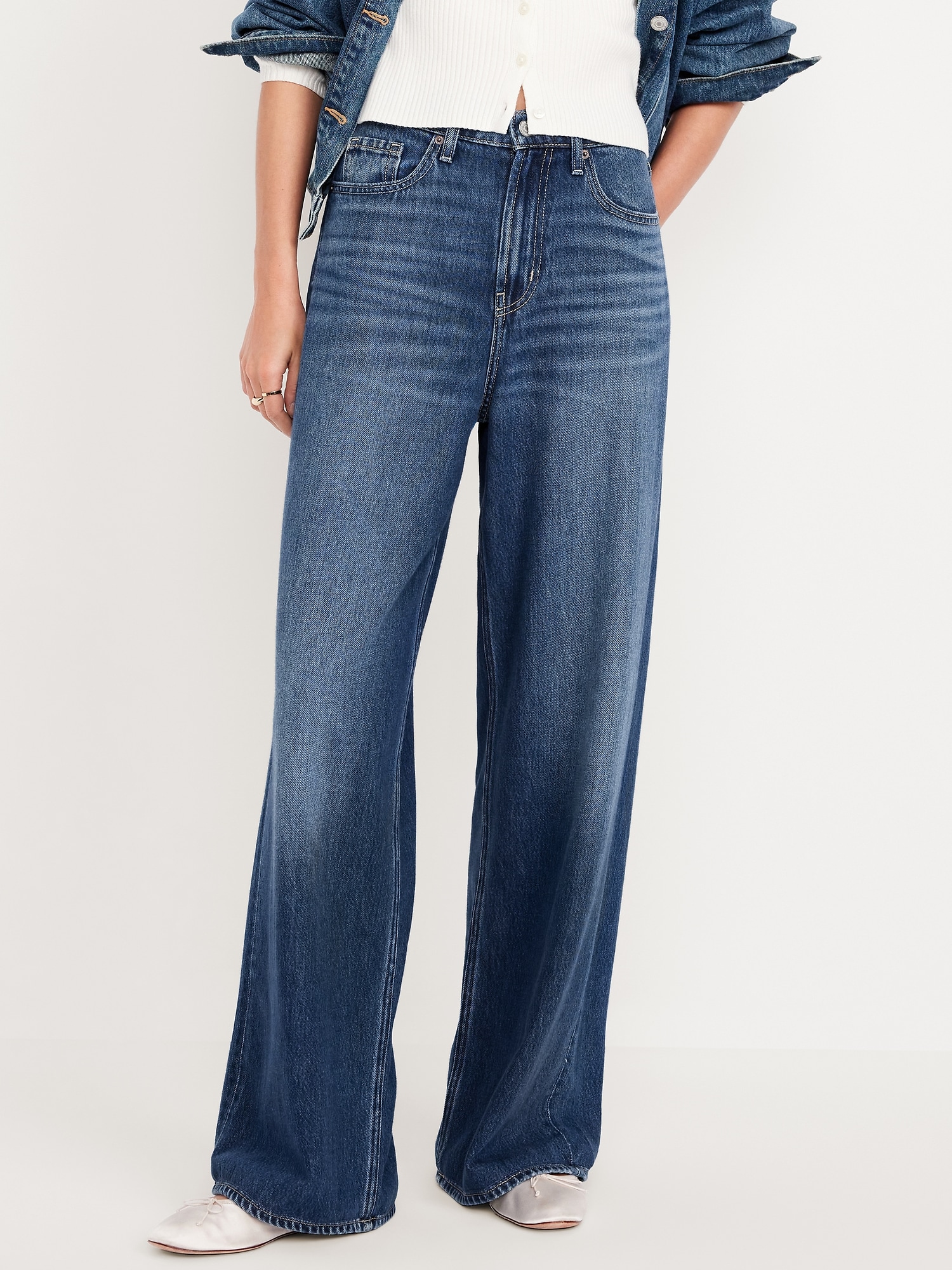 High-Waisted Baggy Wide-Leg Jeans - Medium Wash - image 3