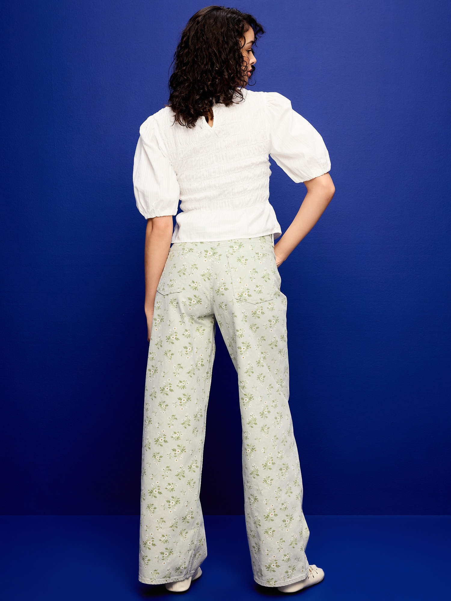 High-Waisted Baggy Wide-Leg Jeans - Flowers - image 3