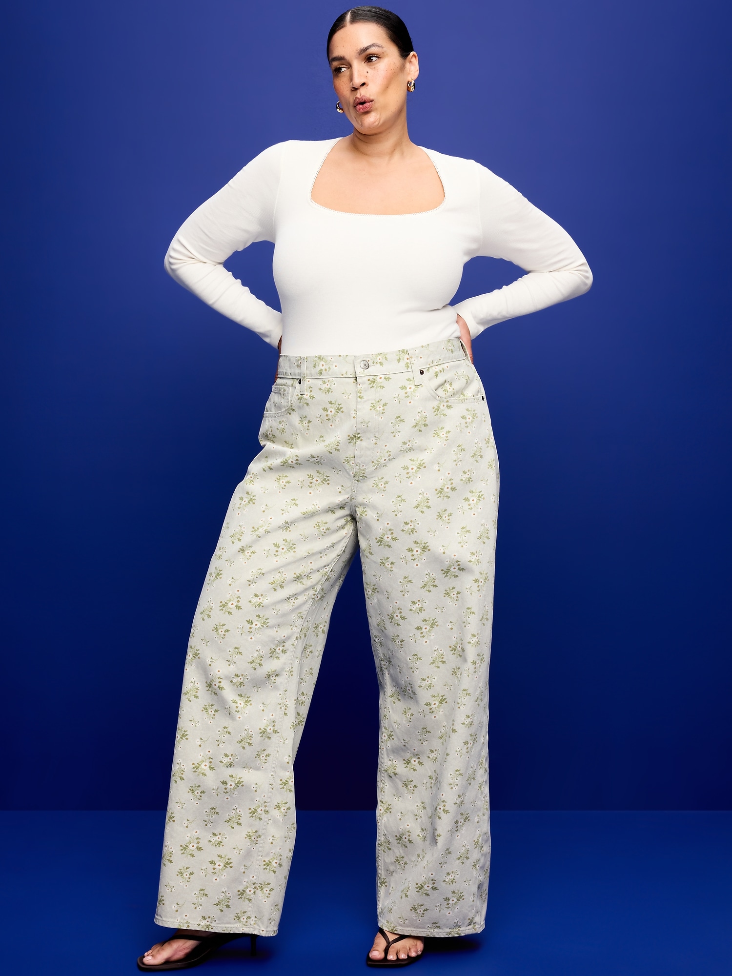 High-Waisted Baggy Wide-Leg Jeans - Flowers - image 7