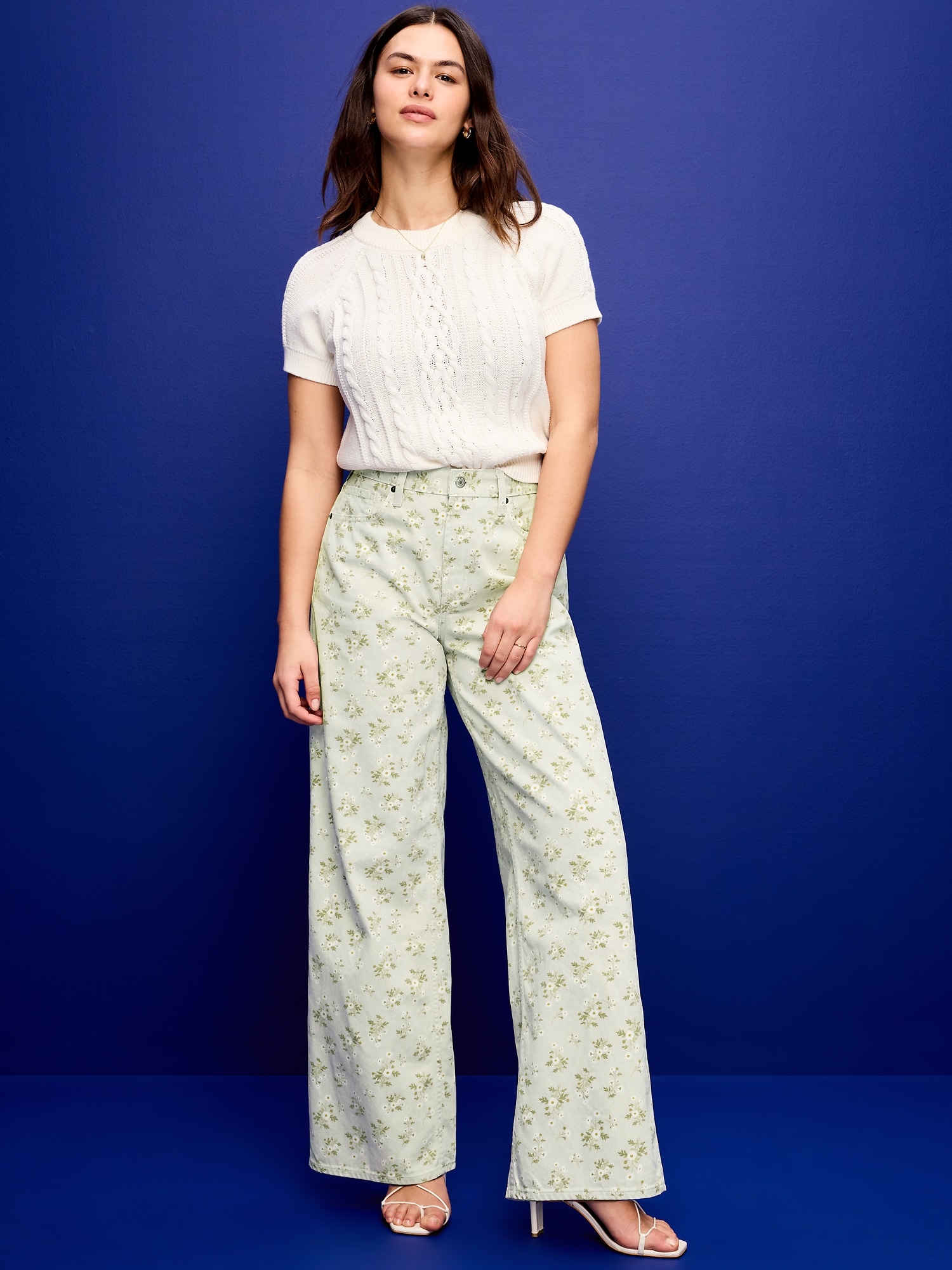 High-Waisted Baggy Wide-Leg Jeans - Flowers - image 5
