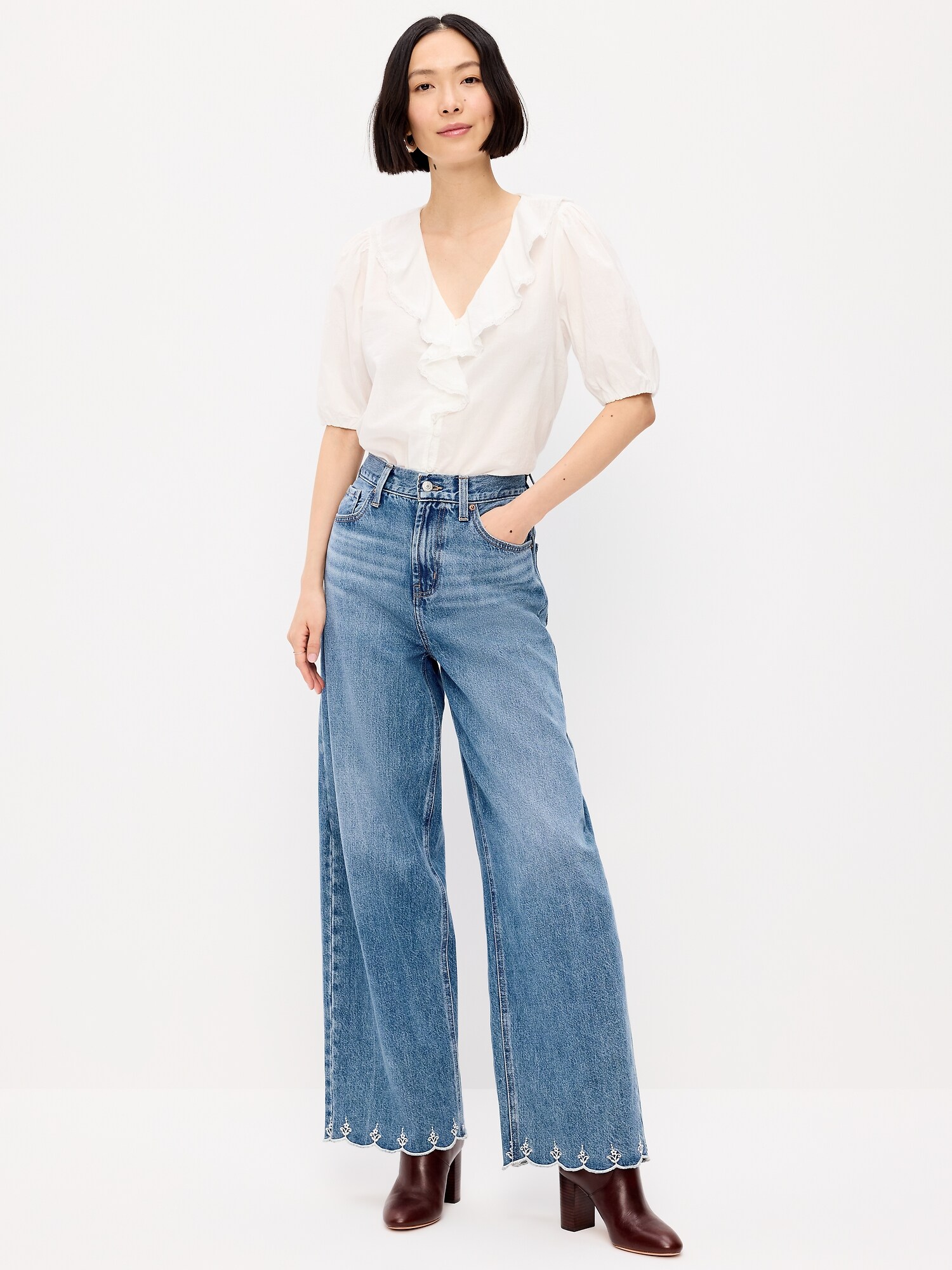 High-Waisted Baggy Wide-Leg Jeans - Medium Wash - image 16