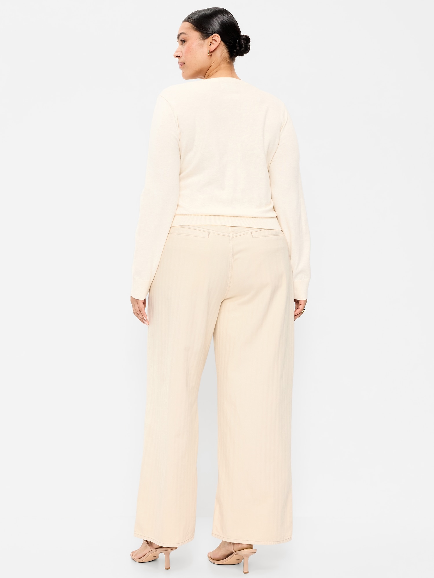 High-Waisted Baggy Wide-Leg Jeans - Ecru Herringbone - image 7