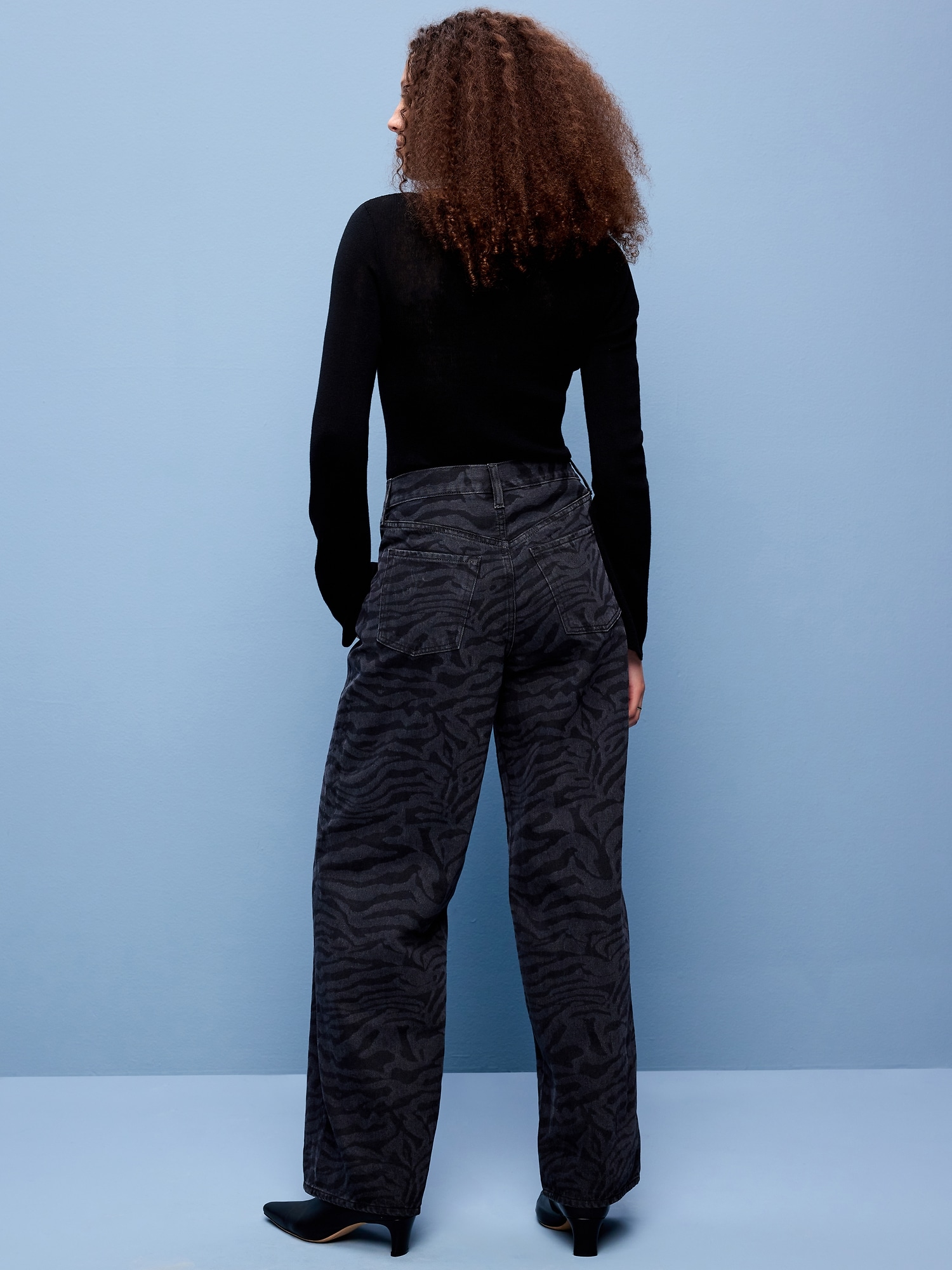 High-Waisted Baggy Wide-Leg Jeans - Black Zebra - image 3