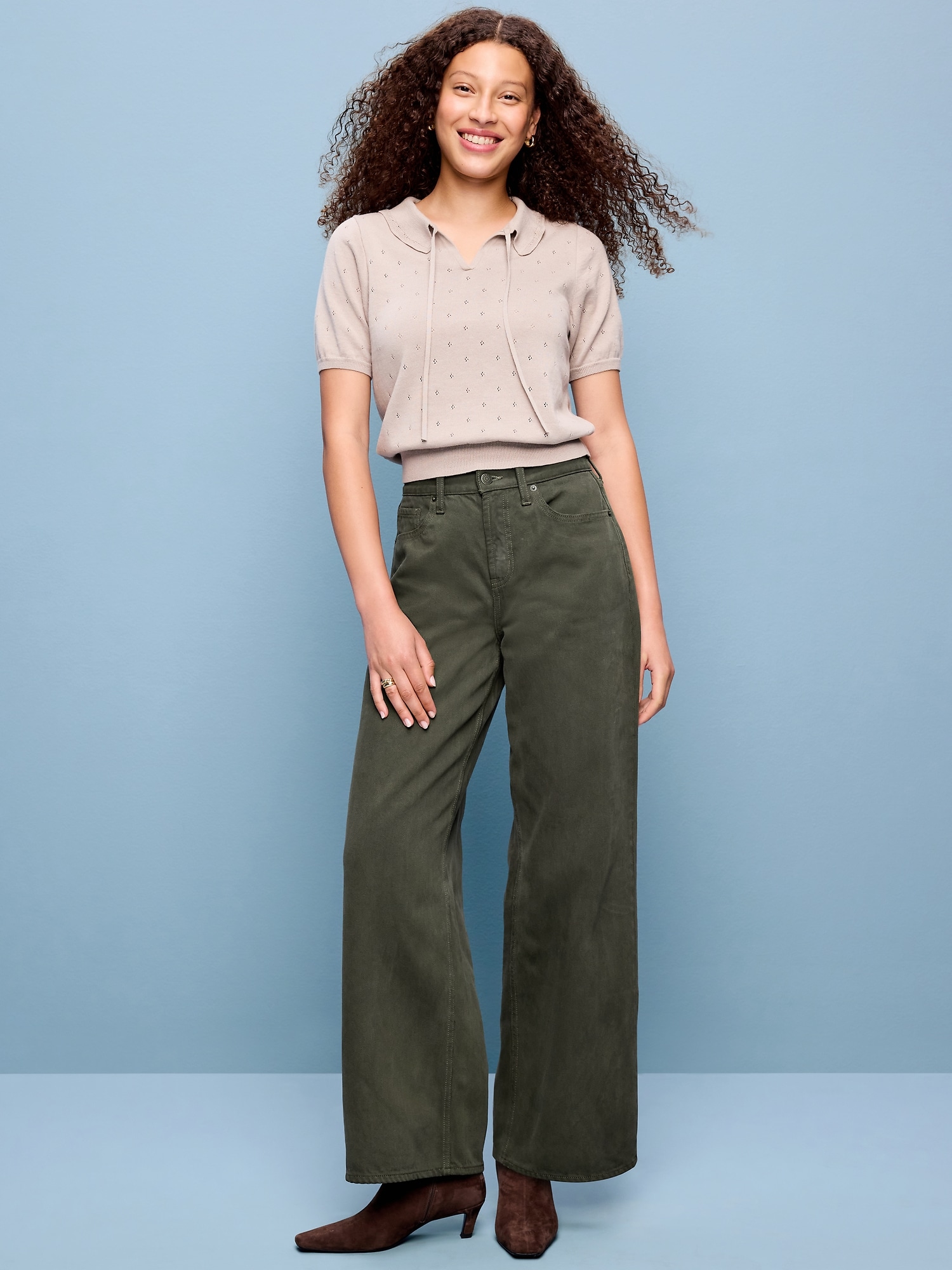 High-Waisted Baggy Wide-Leg Jeans - Forest Tapestry - image 1
