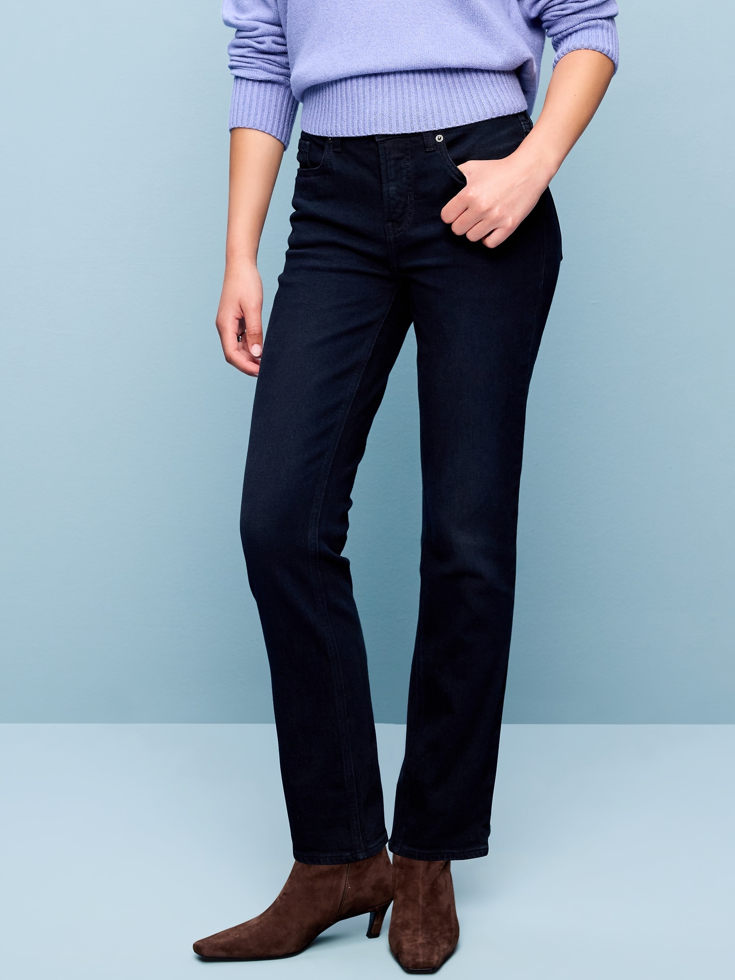 Mid-Rise Straight Leg Jeans - Blue Black - image 2