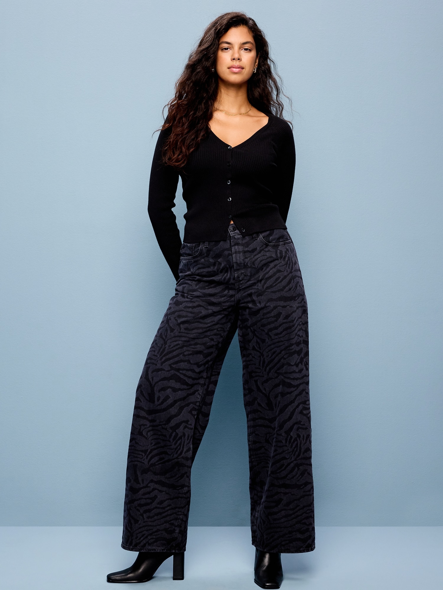 High-Waisted Baggy Wide-Leg Jeans - Black Zebra - image 5