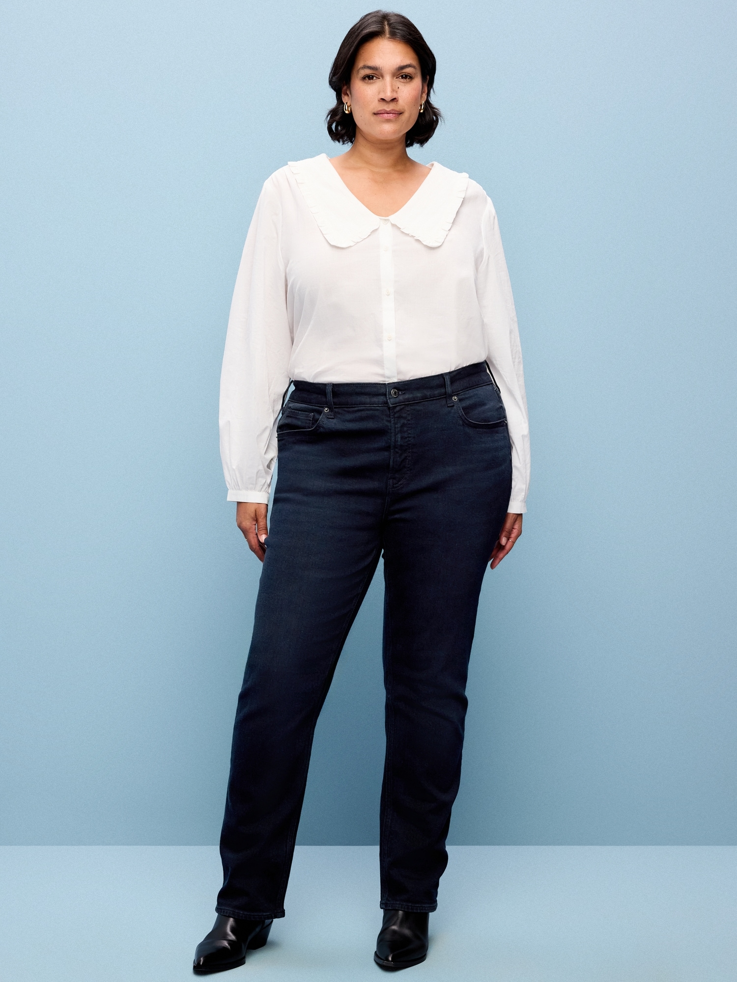 Mid-Rise Straight Leg Jeans - Blue Black - image 8