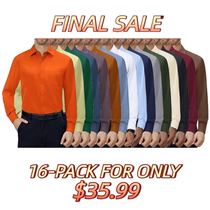 💪Mens Dress Shirts 4-Way Stretch Long Sleeve Collared Casual Solid Wedding Dating Button Down Shirt