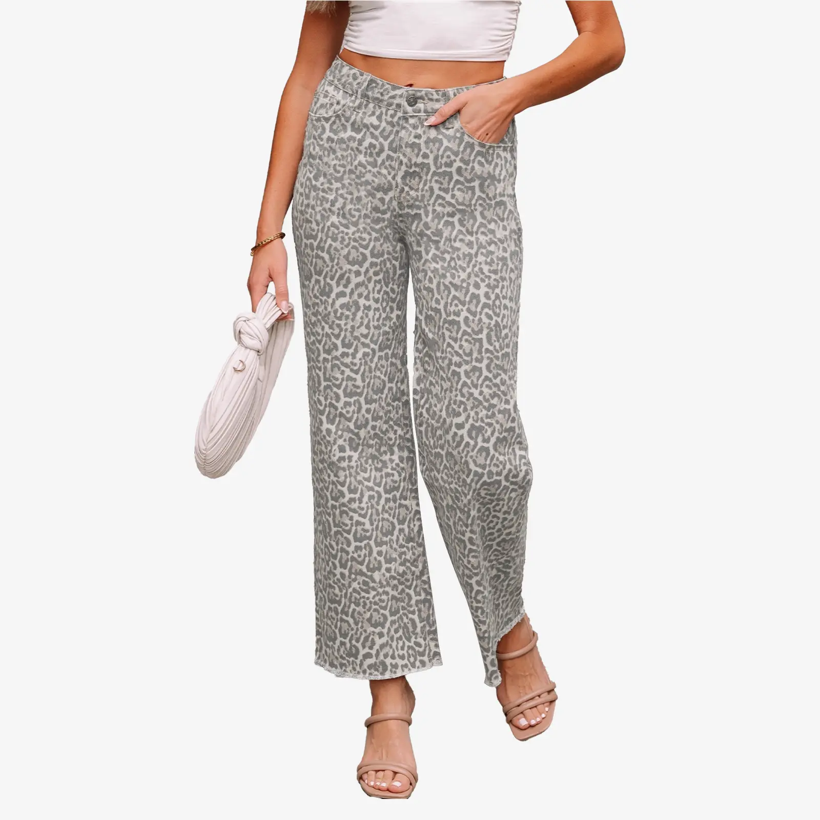 2025 High Waist Leopard Print Jeans for Women