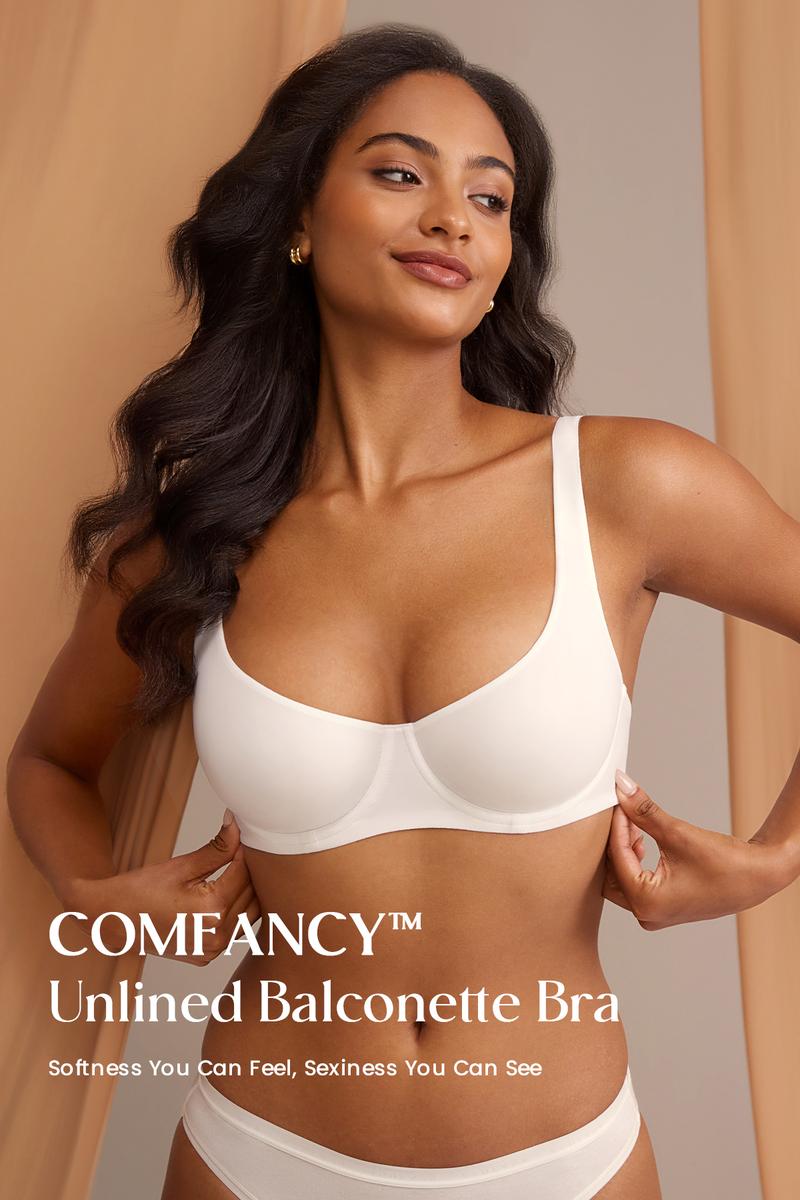 DOBREVA Women's Unlined Balconette Bra No Padded Underwire Supportive Plus Size Smooth Scoop Neck