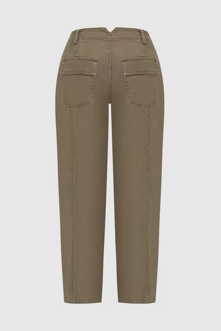⚡FINAL SALE⚡- Solid Stitch Detail Mid Waist Barrel Leg Pants Without Belt